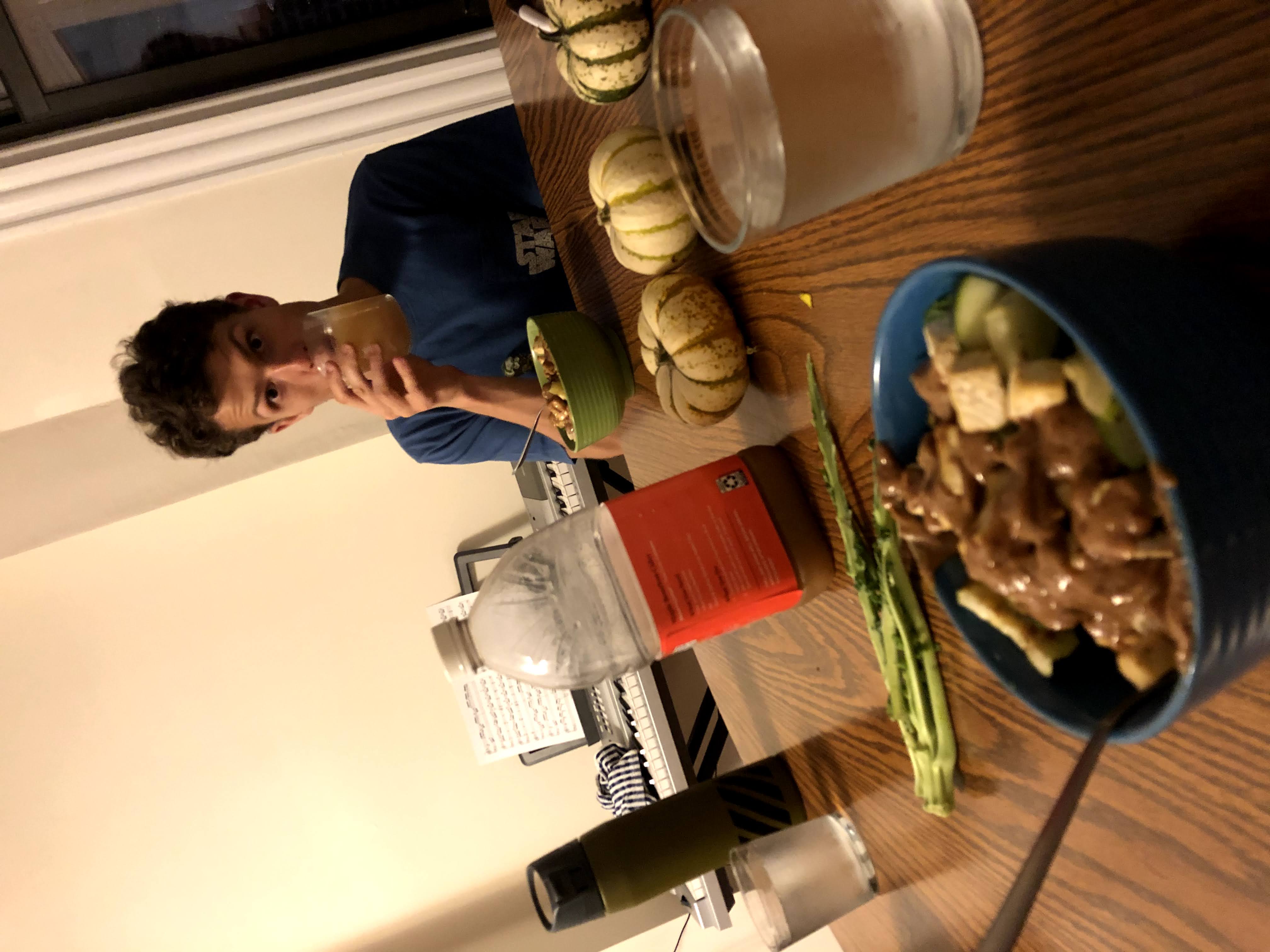 Nick with the fancy dinner he made